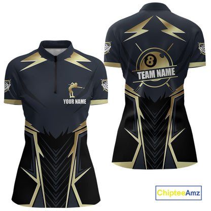 Billiard Jerseys For Women Custom Polo & Quarter-Zip Billiard Team Shirts, 8 Ball Pool Shirt |Gold TDM3978