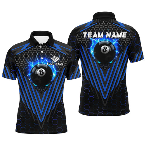 Personalized Blue 8 Ball Pool Lightning Custom Billiard Shirts For Men, Team League Billiard Jersey TDM1808