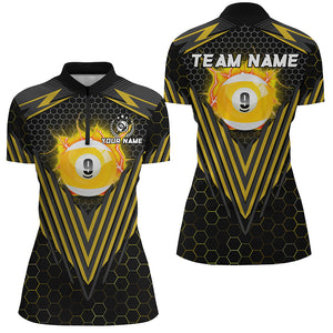 Yellow Billiard Ball 9 Polo & Quarter-Zip Shirts For Women Custom Team Name 9 Ball Pool Jerseys TDM1810