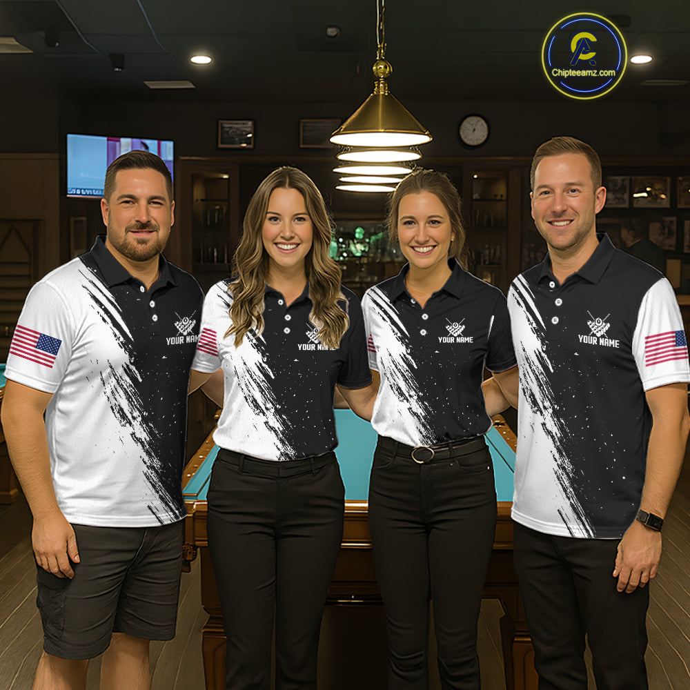 Black And White 8 Ball Billiard Pool Shirts For Men Custom Billiard Tournament Team Jersey TDM7236