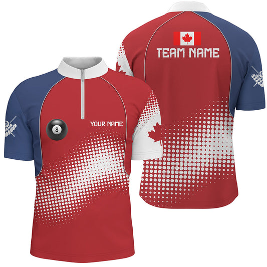 Personalized Canadian Flag Billiard Men Quarter-Zip Shirts, Canada Billiard Team Uniform TDM0718