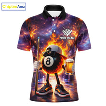 Load image into Gallery viewer, Flame 8 Ball Billiard Shirt For Men Custom Funny Pool Shirt, Billiard Team Jersey Polo &amp; 1/4 Zip TDM5714