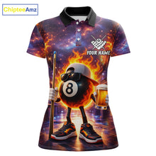 Load image into Gallery viewer, Flame 8 Ball Billiard Shirt For Women Custom Funny Pool Shirt, Billiard Team Jersey Polo &amp; 1/4 Zip TDM5714