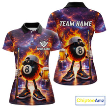 Load image into Gallery viewer, Flame 8 Ball Billiard Shirt For Women Custom Funny Pool Shirt, Billiard Team Jersey Polo &amp; 1/4 Zip TDM5714