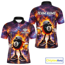 Load image into Gallery viewer, Flame 8 Ball Billiard Shirt For Men Custom Funny Pool Shirt, Billiard Team Jersey Polo &amp; 1/4 Zip TDM5714