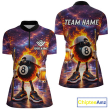 Load image into Gallery viewer, Flame 8 Ball Billiard Shirt For Women Custom Funny Pool Shirt, Billiard Team Jersey Polo &amp; 1/4 Zip TDM5714