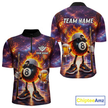 Load image into Gallery viewer, Flame 8 Ball Billiard Shirt For Men Custom Funny Pool Shirt, Billiard Team Jersey Polo &amp; 1/4 Zip TDM5714