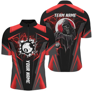 Red Billiard Grim Reaper Men Quarter-Zip Shirts Customized Team League Billiard Jerseys TDM1110