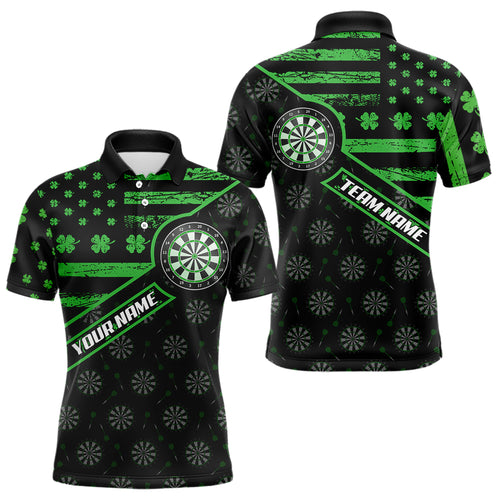 Green Shamrock Retro US Flag Patriotic Darts Shirts For Men Custom St Patrick Day Darts Jerseys TDM3560