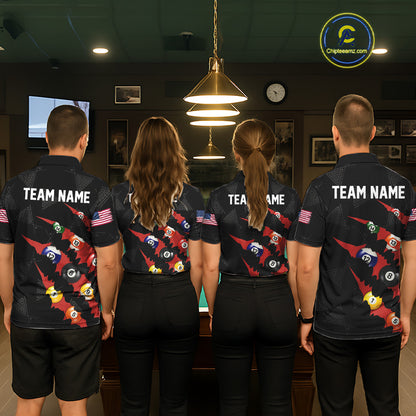 Personalized Scratch Black 8 Ball Billiard Shirt For Men, Pool Team Jersey Polo 1/4 Zip |Red TDM6072