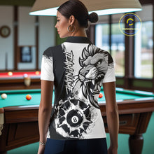 Load image into Gallery viewer, Black And White Funny Lion Billiard Shirt For Women Custom 8 Ball Pool Team Jersey Polo &amp; 1/4 Zip TDM6321