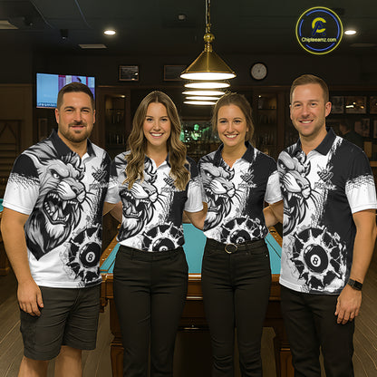 Black And White Funny Lion Billiard Shirt For Women Custom 8 Ball Pool Team Jersey Polo & 1/4 Zip TDM6321