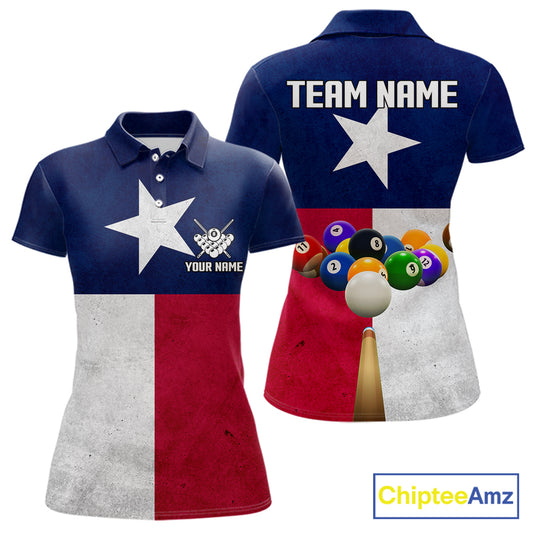 Personalized Vintage Texas Flag Billiard Shirt For Women, Patriotic Pool Team Jersey Polo & 1/4 Zip TDM6331