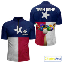 Load image into Gallery viewer, Personalized Vintage Texas Flag Billiard Shirt For Men, Patriotic Pool Team Jersey Polo &amp; 1/4 Zip TDM6331