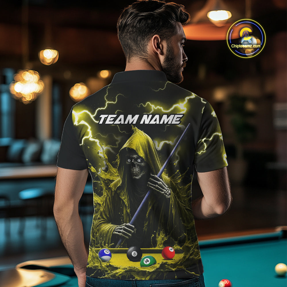 Yellow Grim Reaper Billiard Shirts For Men Custom Thunder Lightning Team League Billiard Jerseys TDM3986