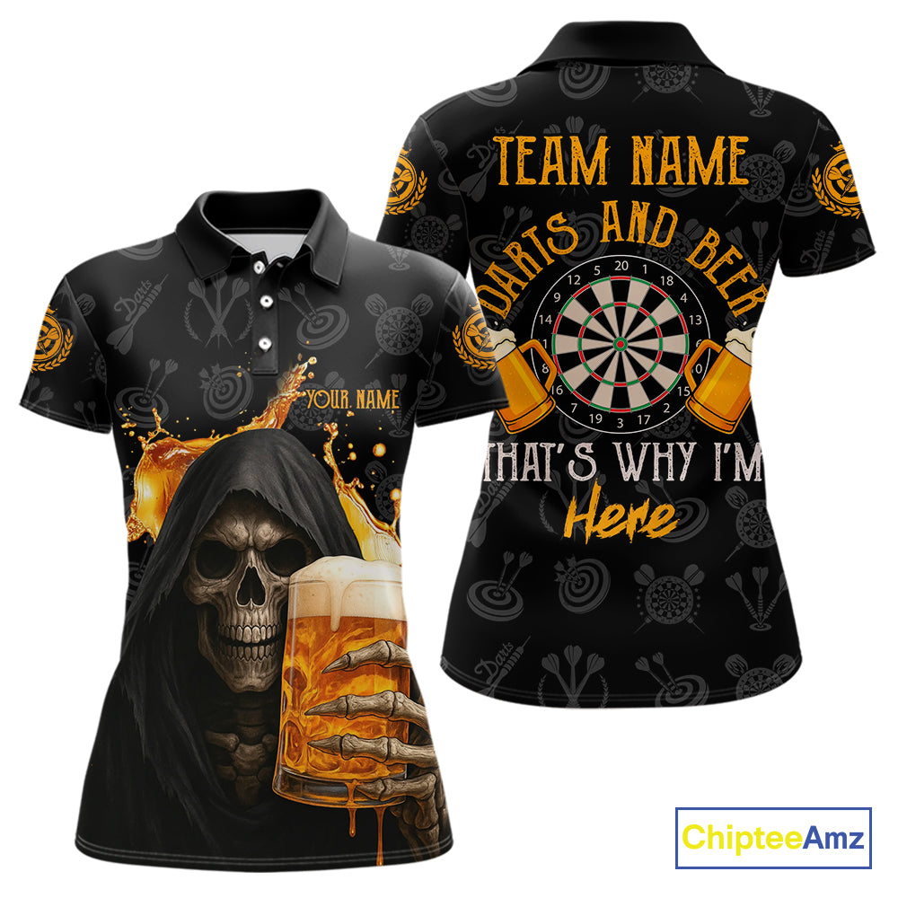 Darts And Beer That's Why I'm Here Custom Skeleton Dart Shirts For Women, Funny Drinking Jerseys TDM3989