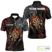 Load image into Gallery viewer, Personalized Hibiscus Flower Flame Darts Shirt For Men, Tribal Darts Team Jersey Polo &amp; 1/4 Zip TDM6502