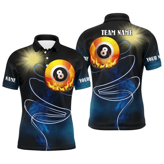 Personalized 8 Ball Billiard Flame Full Printing Billiard Polo Shirts For Men, Billiard Lover Gift TDM0106