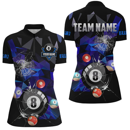 Personalized Billiard Balls Break Glass Pool Jersey For Women, Abstract Billiard Team Shirts | Purple TDM2490