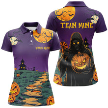 Load image into Gallery viewer, Purple Halloween Spook Night Custom Women Dart Shirts, Scary Death Skeleton Halloween Darts Gifts TDM2738