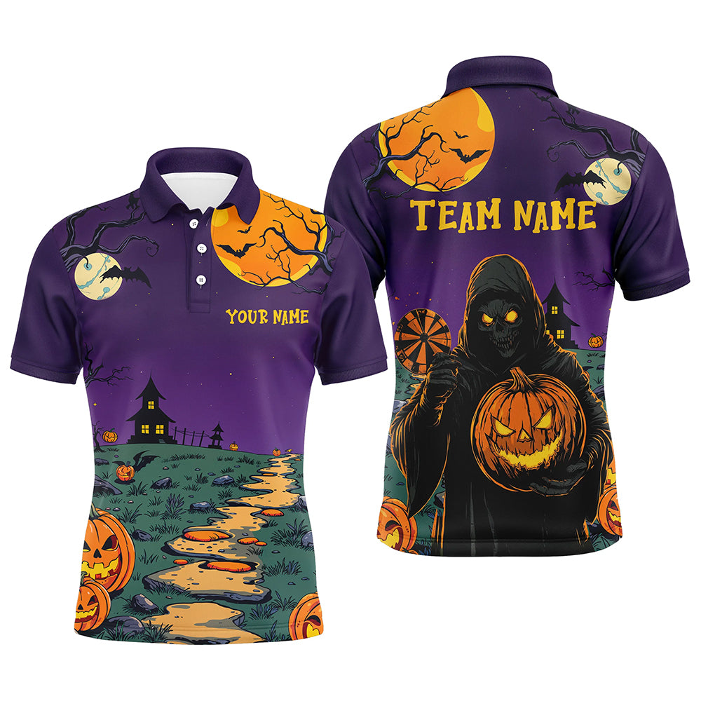 Purple Halloween Spook Night Custom Men Dart Shirts, Scary Death Skeleton Halloween Darts Gifts TDM2738