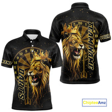 Load image into Gallery viewer, Black And Golden Funny Lion Crown Darts Shirt For Men Custom Darts League Jersey Polo &amp; 1/4 Zip TDM5000