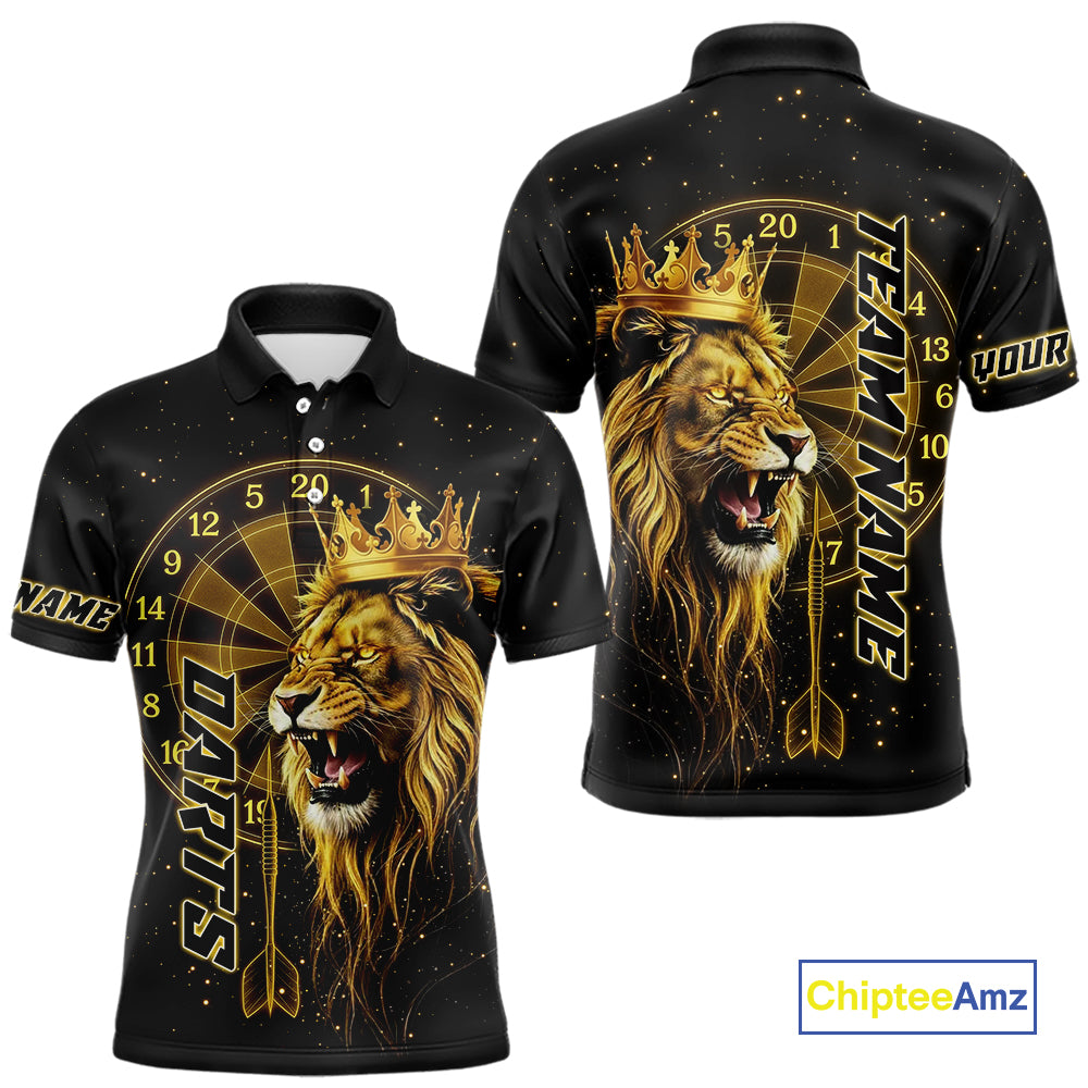 Black And Golden Funny Lion Crown Darts Shirt For Men Custom Darts League Jersey Polo & 1/4 Zip TDM5000
