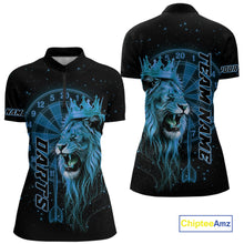 Load image into Gallery viewer, Black And Blue Funny Lion Crown Darts Shirt For Women Custom Darts League Jersey Polo &amp; 1/4 Zip TDM5001