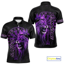 Load image into Gallery viewer, Black And Purple Funny Lion Crown Darts Shirt For Men Custom Darts League Jersey Polo &amp; 1/4 Zip TDM5002