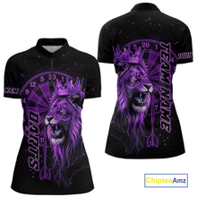 Load image into Gallery viewer, Black And Purple Funny Lion Crown Darts Shirt For Women Custom Darts League Jersey Polo &amp; 1/4 Zip TDM5002