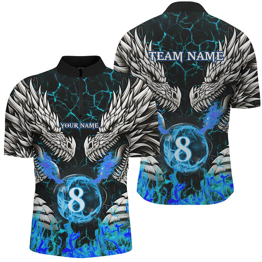 Personalized Dragon Blue Flaming 8 Ball Pool Men Billiard Shirt Team League Billiard Jerseys TDM3231