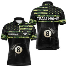Load image into Gallery viewer, Customized Retro 8 Ball Pool Green Camo US Flag Billiard Shirts For Men, Patriotic Billiard Jerseys TDM3566