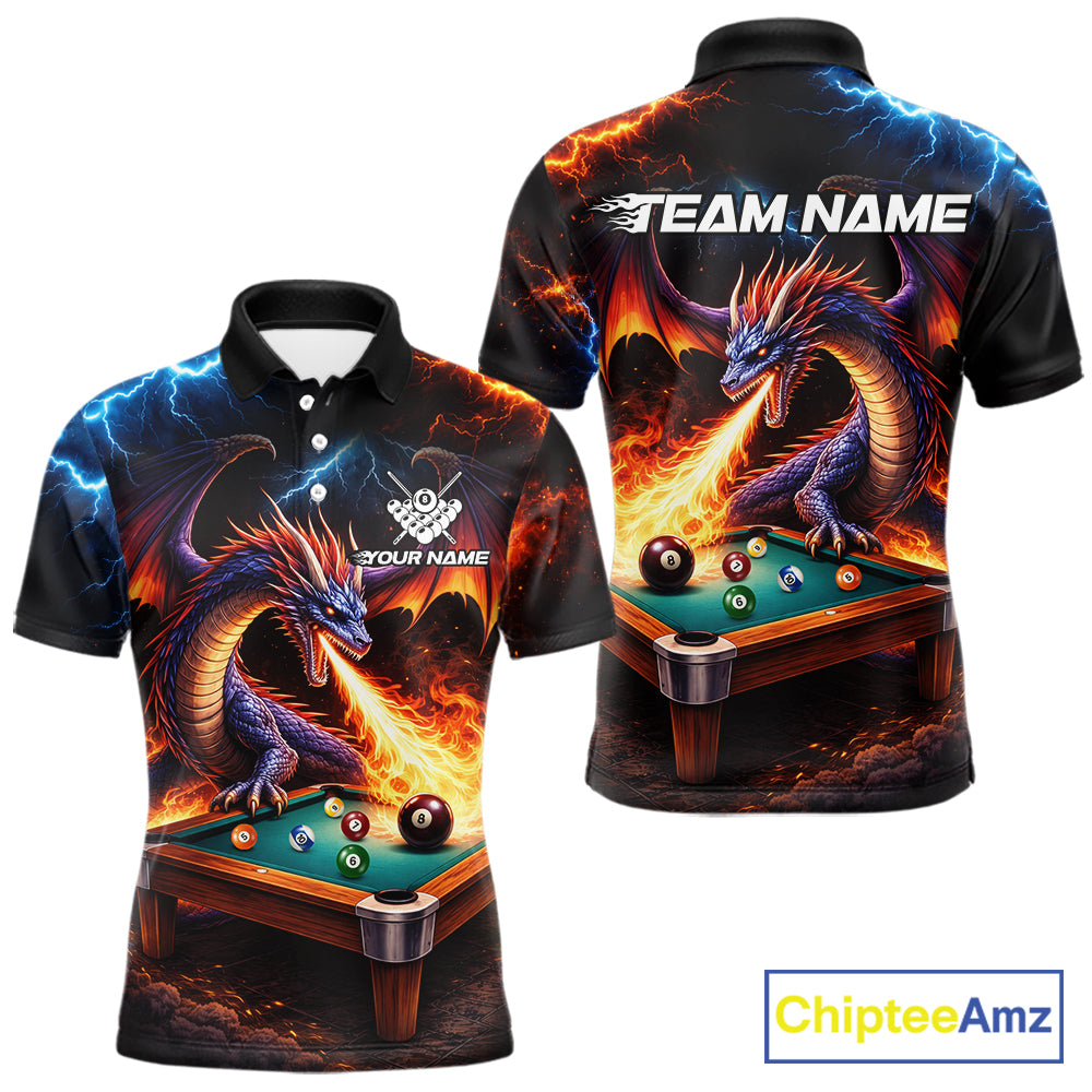Personalized Dragon Billiard Fire 8 Ball Pool Shirt For Men, Billiard Team Jersey Polo & 1/4 Zip TDM6333