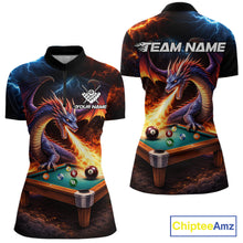 Load image into Gallery viewer, Personalized Dragon Billiard Fire 8 Ball Pool Shirt For Women, Billiard Team Jersey Polo &amp; 1/4 Zip TDM6333