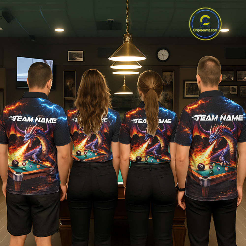 Personalized Dragon Billiard Fire 8 Ball Pool Shirt For Men, Billiard Team Jersey Polo & 1/4 Zip TDM6333