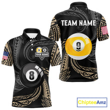 Load image into Gallery viewer, Personalized 8 Ball 9 Ball Tribal Billiard Shirt For Men Custom Pool Team Jersey Polo &amp; 1/4 Zip TDM6335