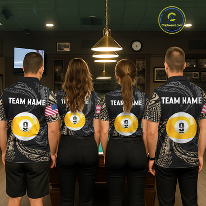 Personalized 8 Ball 9 Ball Tribal Billiard Shirt For Men Custom Pool Team Jersey Polo & 1/4 Zip TDM6335