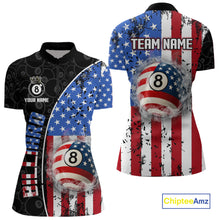 Load image into Gallery viewer, American Flag 8 Ball Smoke Billiard Shirts For Women Custom Patriotic Pool Team Jerseys TDM3997
