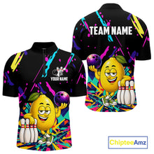 Load image into Gallery viewer, Colorful lemon bowling quarter zip shirt for men designed for league tournaments and team events.
