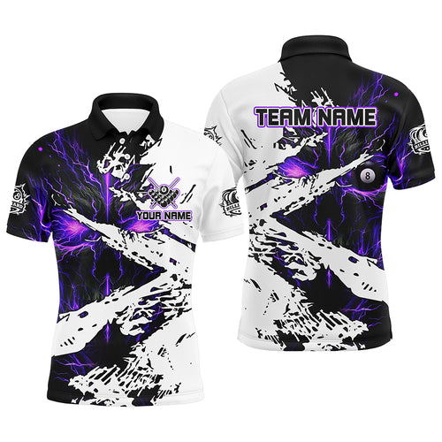 Personalized Lightning Skull Billiard Shirts For Men Custom Billiard Jerseys Grunge Style |Purple TDM2237