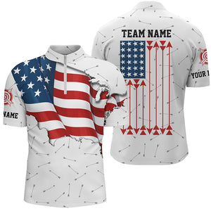 Personalized Patriotic USA Flag Archery Men Quarter-Zip Shirts Archery Team Uniform Shirts TDM0740