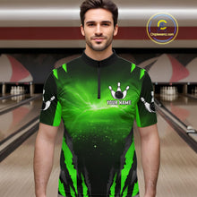 Load image into Gallery viewer, Green Thunder Lightning Cobra Snake Bowling Shirts For Men Custom Bowling Jersey Polo &amp; 1/4 Zip TDM6084