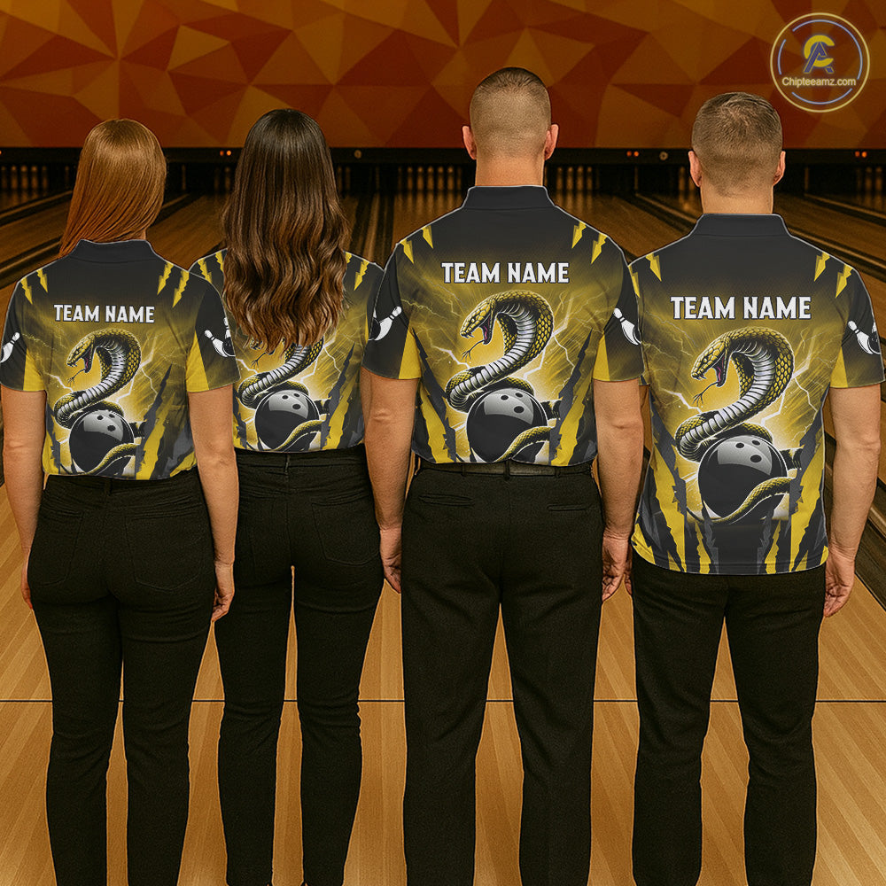 Yellow Thunder Lightning Cobra Snake Bowling Shirts For Men Custom Bowling Jersey Polo & 1/4 Zip TDM6085