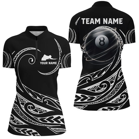 Black White 8 Ball Pool Tribal Pattern Women Quarter-Zip Shirts Custom Billiard Pool Jerseys TDM1454
