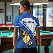 Load image into Gallery viewer, White And Blue 8 Ball &amp; 9 Ball Flame Billiard Shirt For Women Custom Pool Team Jersey Polo &amp; 1/4 Zip TDM6345
