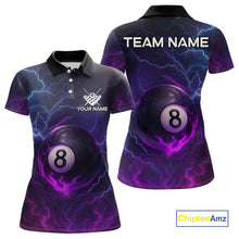 Load image into Gallery viewer, Personalized 3D Purple Billiard Jerseys For Women, Lightning 8 Ball Pool Billiard Team Shirts TDM4010