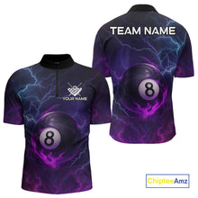 Load image into Gallery viewer, Personalized 3D Purple Billiard Jerseys For Men, Lightning 8 Ball Pool Billiard Team Shirts TDM4010