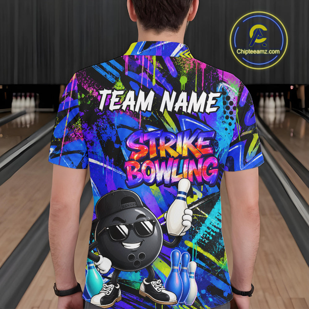 Funny Colorful Graffiti Pattern Bowling Shirts For Men Custom Bowling Team Jersey Polo & 1/4 Zip TDM6528