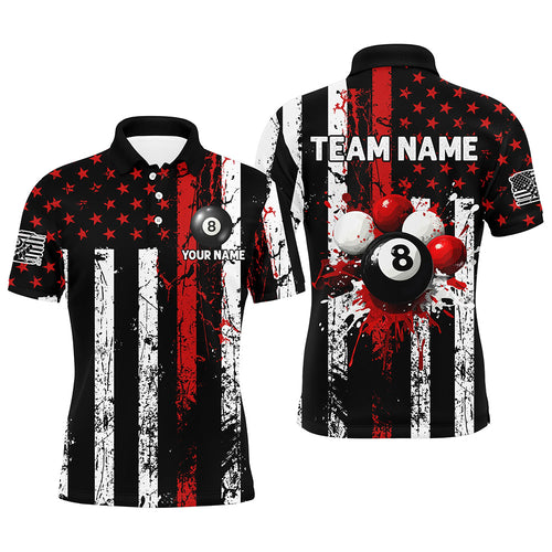 Red Grunge US Flag Patriotic Billiard Shirts For Men Custom Splash Paint 8 Ball Billiard Jerseys TDM2246