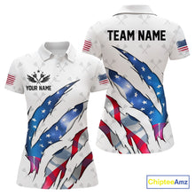 Load image into Gallery viewer, Personalized Glowing American Flag Patriotic Dart Shirt For Women, Darts Team Jerseys Polo &amp; 1/4 Zip TDM4594